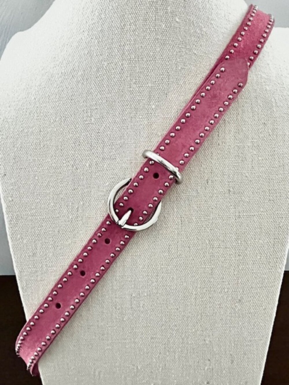 Banana Republic Leather Belt Pink Metal Studded Silver Tone Buckle Women's Med